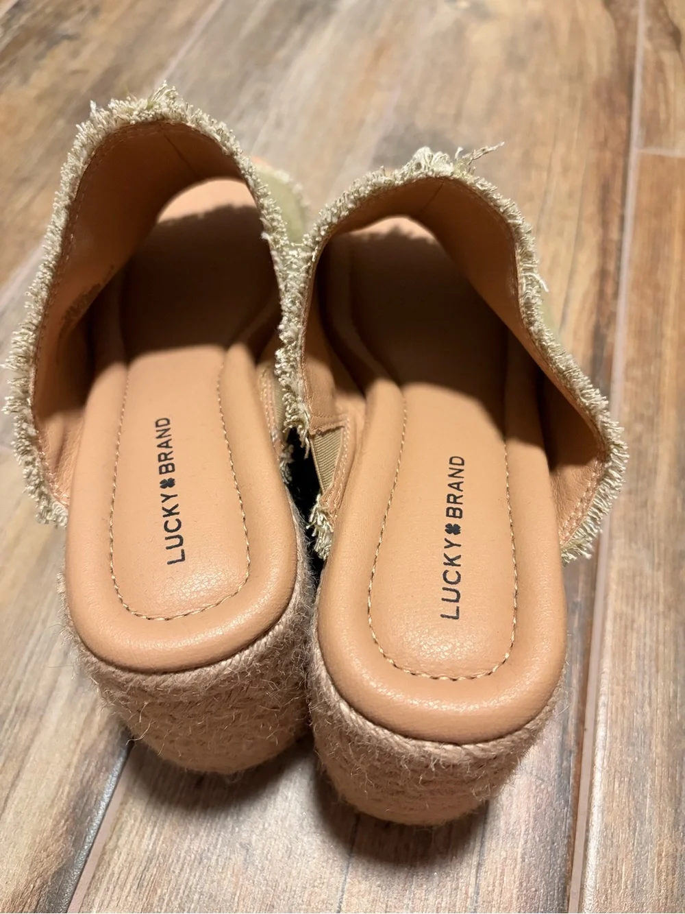 Lucky Brand Olive Green Frayed Canvas Platform Slide Sandals